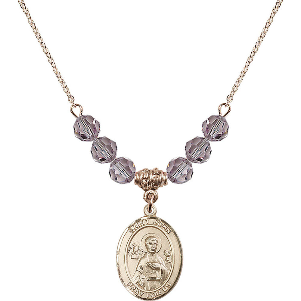 14kt Gold Filled Saint John the Apostle Birthstone Necklace with Light Amethyst Beads - 8056