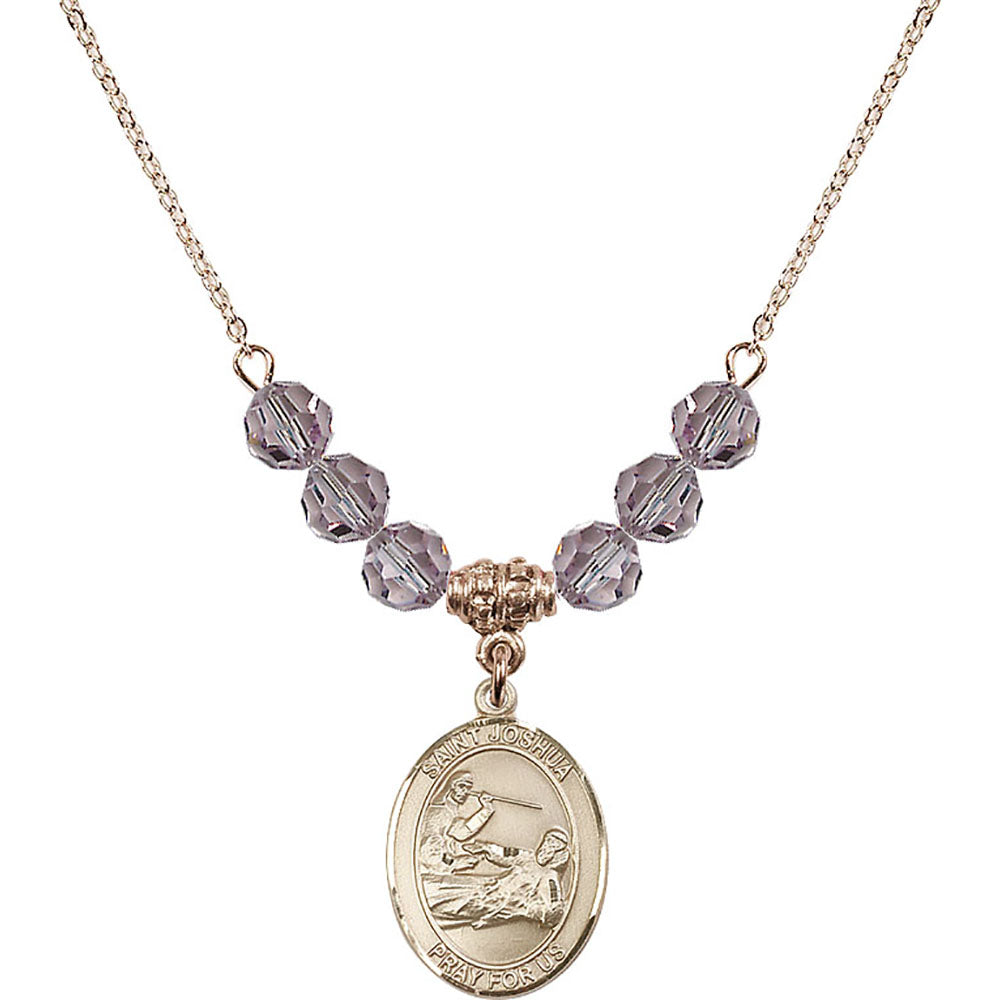 14kt Gold Filled Saint Joshua Birthstone Necklace with Light Amethyst Beads - 8059