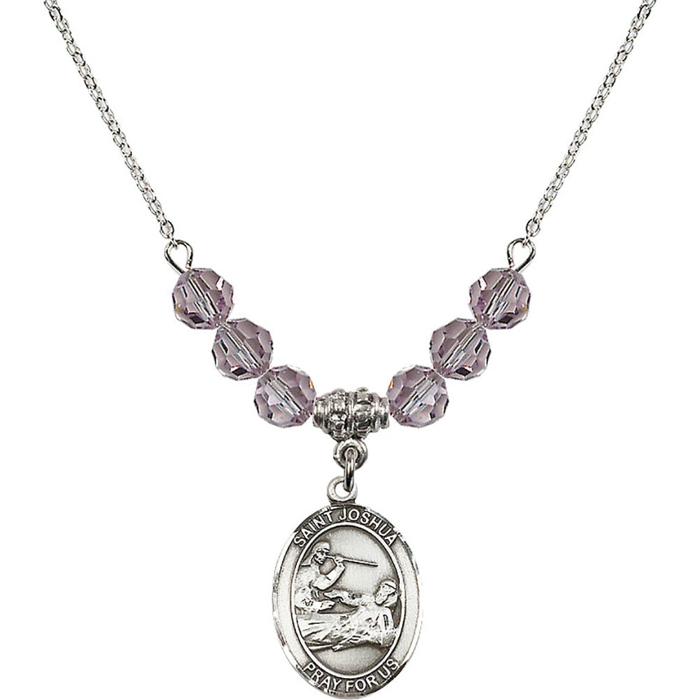 Sterling Silver Saint Joshua Birthstone Necklace with Light Amethyst Beads - 8059