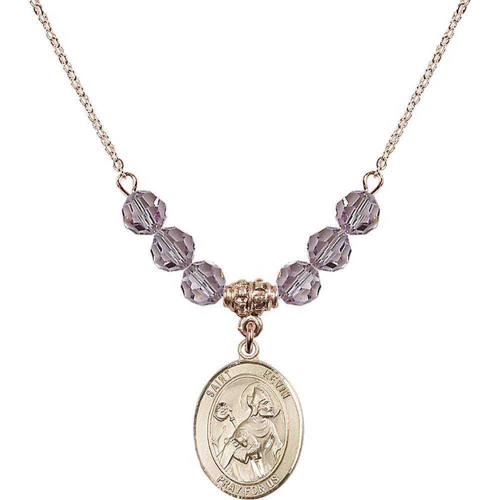 14kt Gold Filled Saint Kevin Birthstone Necklace with Light Amethyst Beads - 8062