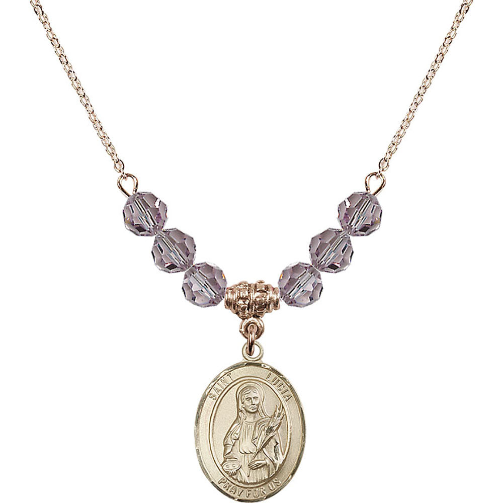14kt Gold Filled Saint Lucia of Syracuse Birthstone Necklace with Light Amethyst Beads - 8065
