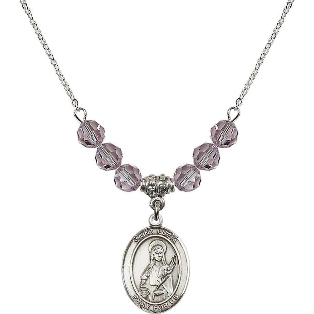 Sterling Silver Saint Lucia of Syracuse Birthstone Necklace with Light Amethyst Beads - 8065