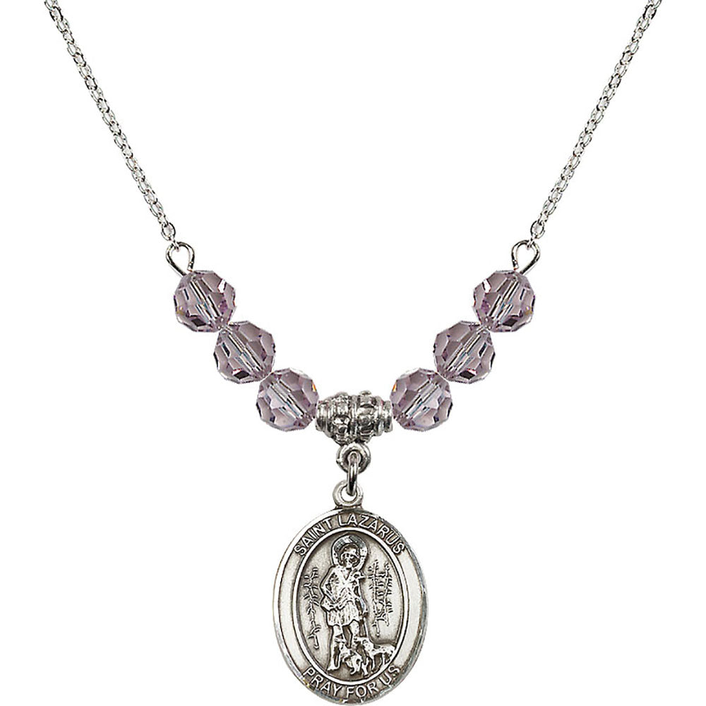 Sterling Silver Saint Lazarus Birthstone Necklace with Light Amethyst Beads - 8066