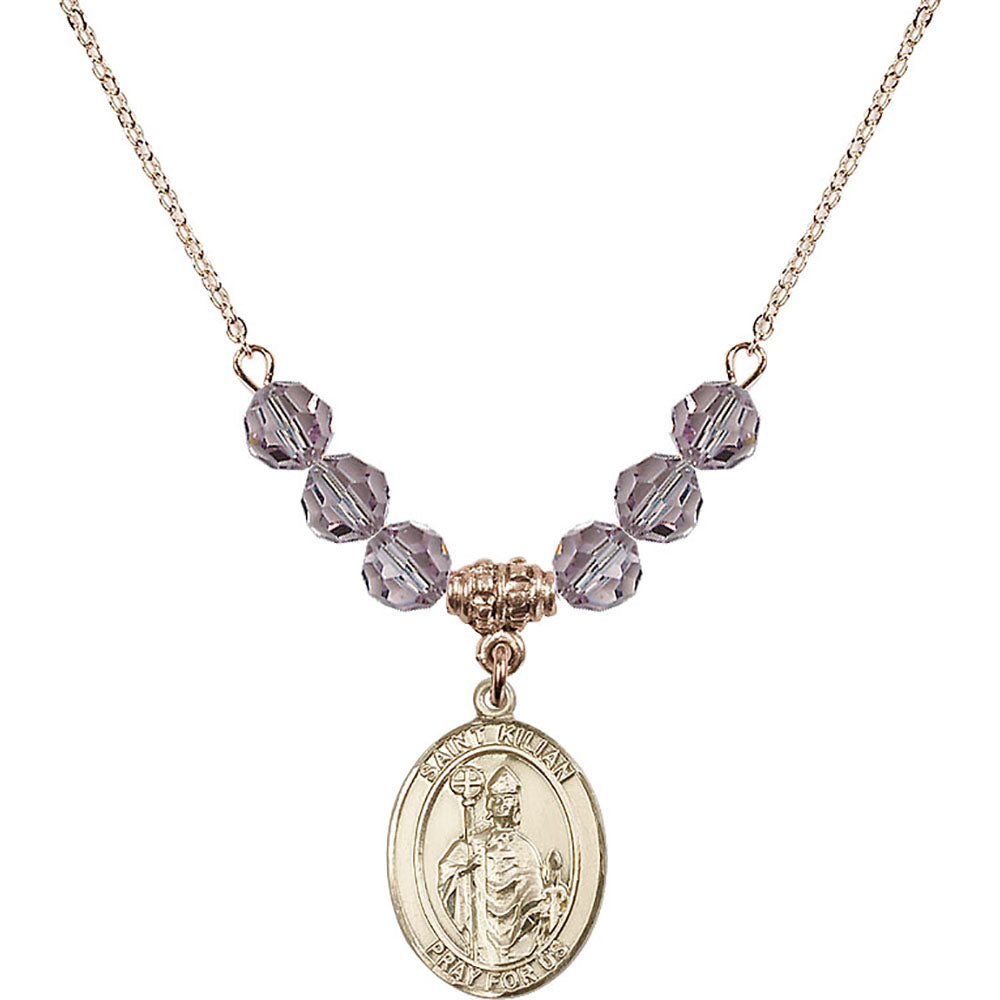 14kt Gold Filled Saint Kilian Birthstone Necklace with Light Amethyst Beads - 8067