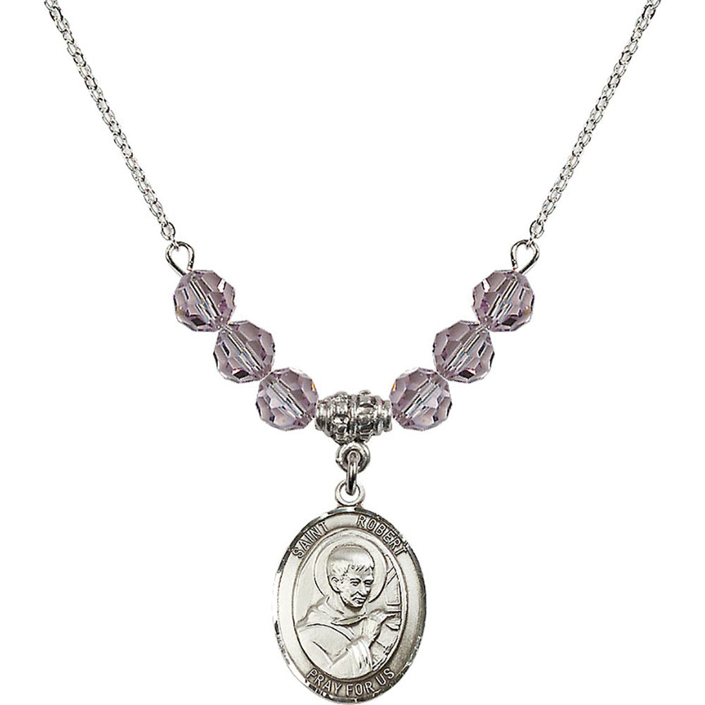 Sterling Silver Saint Robert Bellarmine Birthstone Necklace with Light Amethyst Beads - 8096