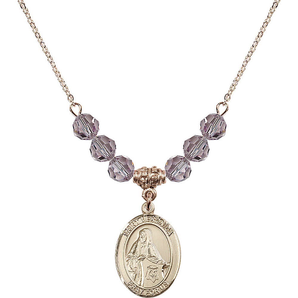 14kt Gold Filled Saint Veronica Birthstone Necklace with Light Amethyst Beads - 8110