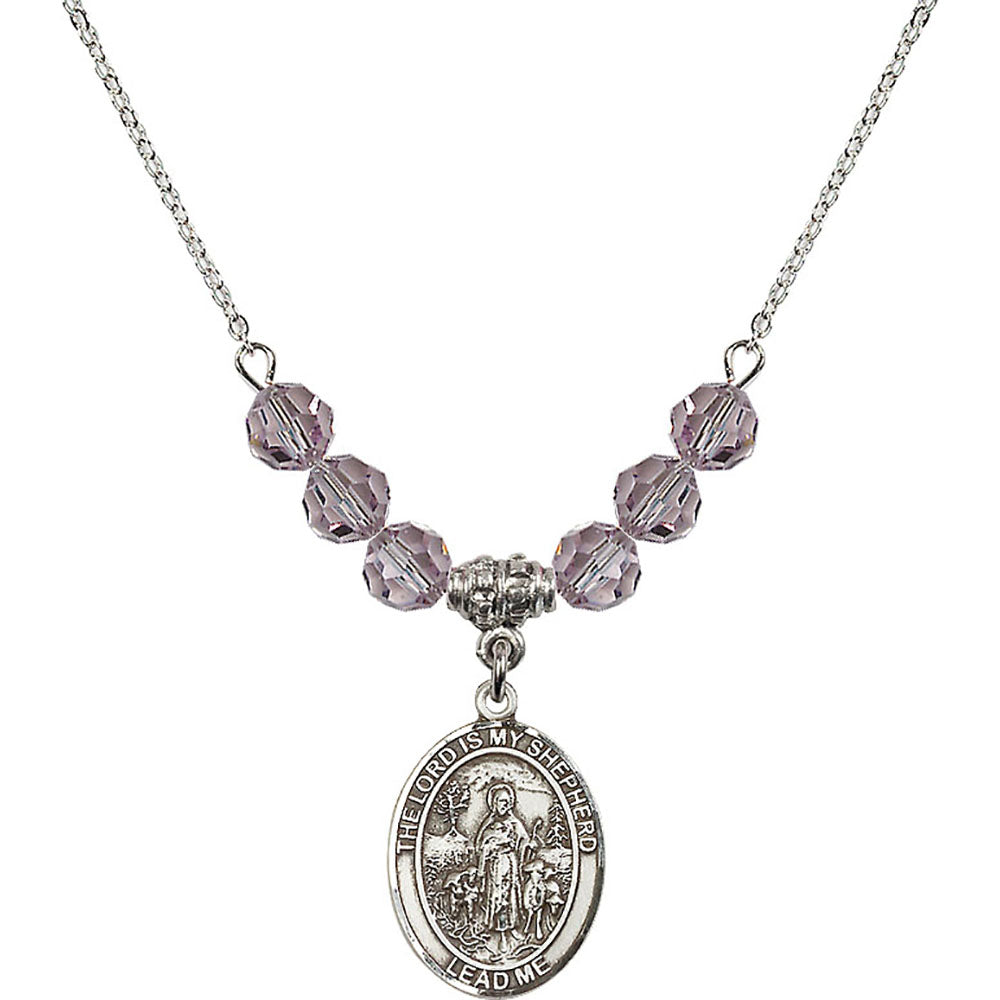 Sterling Silver Lord Is My Shepherd Birthstone Necklace with Light Amethyst Beads - 8119