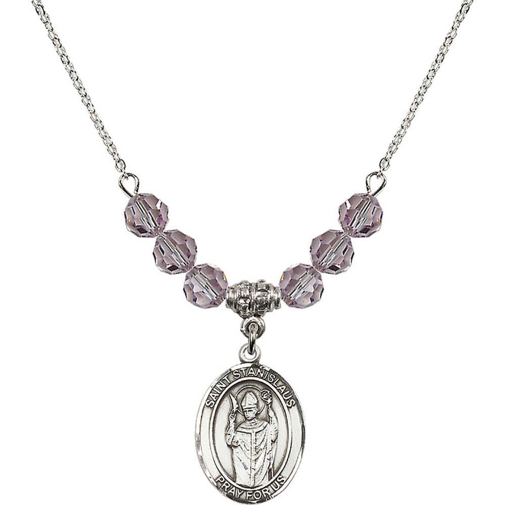 Sterling Silver Saint Stanislaus Birthstone Necklace with Light Amethyst Beads - 8124