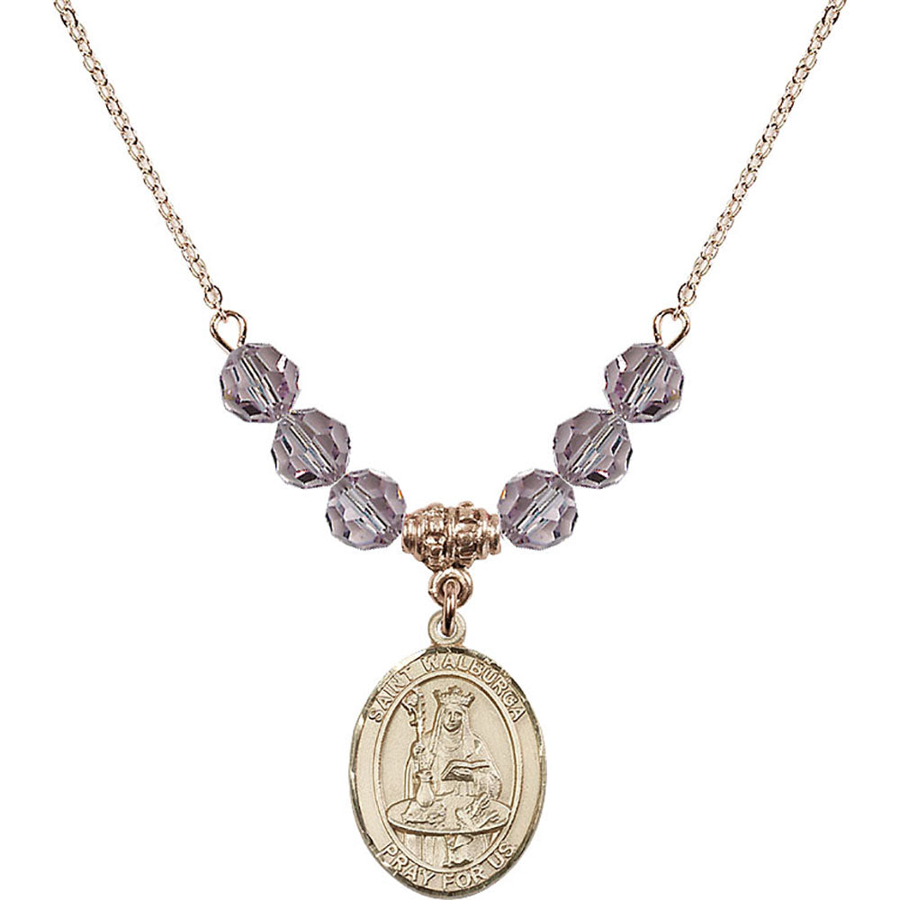 14kt Gold Filled Saint Walburga Birthstone Necklace with Light Amethyst Beads - 8126