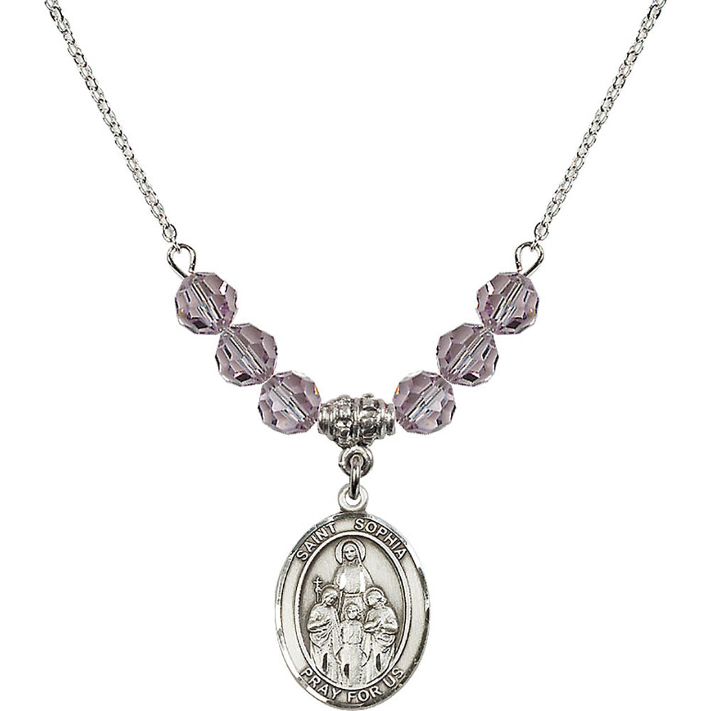 Sterling Silver Saint Sophia Birthstone Necklace with Light Amethyst Beads - 8136