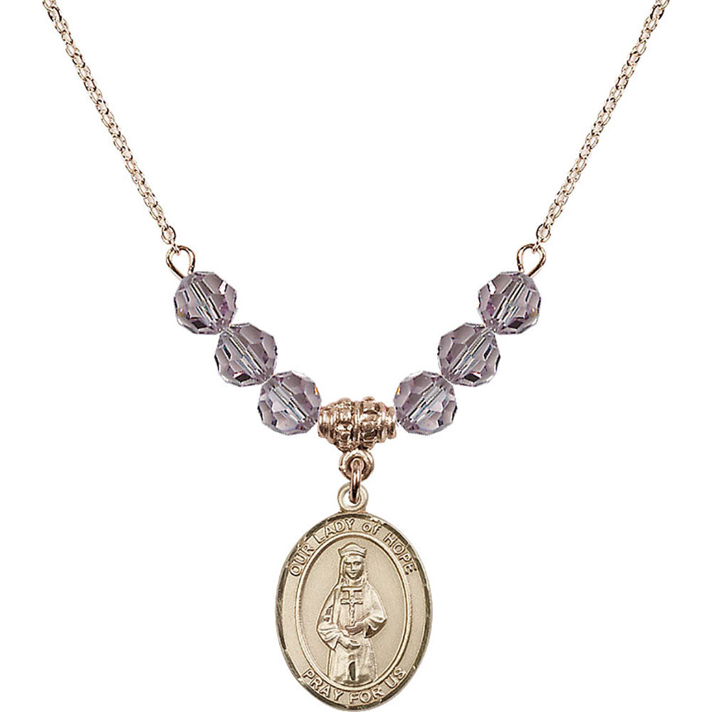 14kt Gold Filled Our Lady of Hope Birthstone Necklace with Light Amethyst Beads - 8230