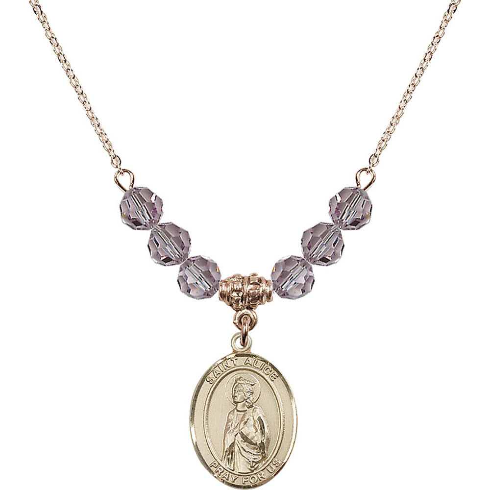 14kt Gold Filled Saint Alice Birthstone Necklace with Light Amethyst Beads - 8248