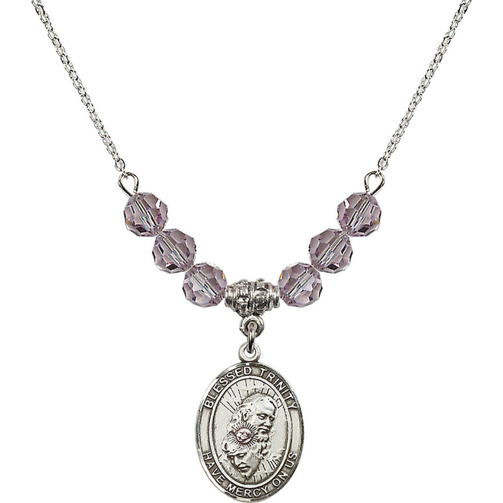 Sterling Silver Blessed Trinity Birthstone Necklace with Light Amethyst Beads - 8249