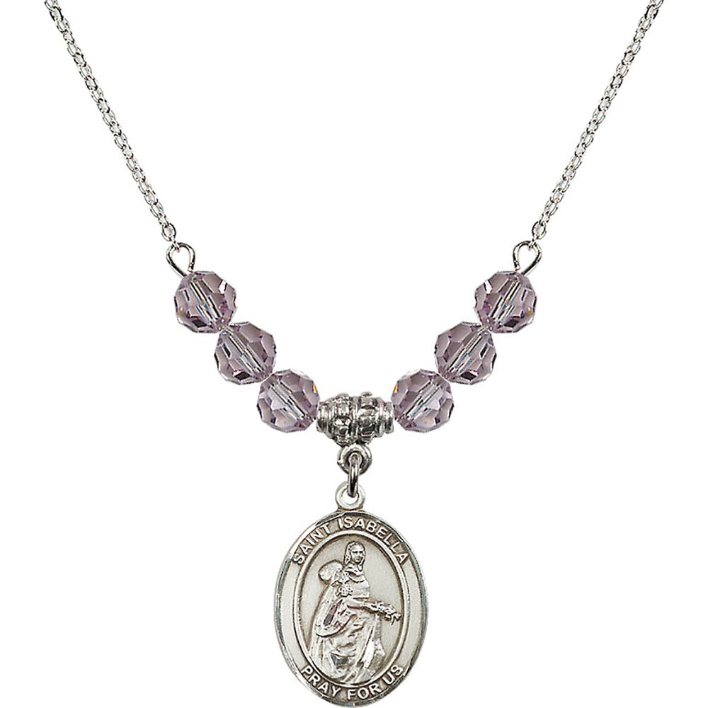 Sterling Silver Saint Isabella of Portugal Birthstone Necklace with Light Amethyst Beads - 8250