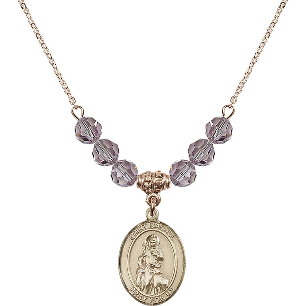 14kt Gold Filled Saint Rachel Birthstone Necklace with Light Amethyst Beads - 8251