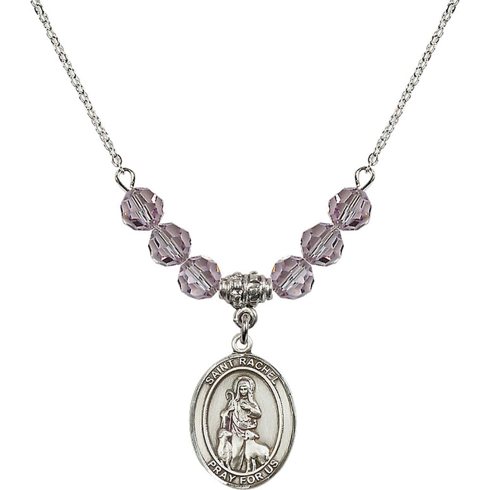 Sterling Silver Saint Rachel Birthstone Necklace with Light Amethyst Beads - 8251