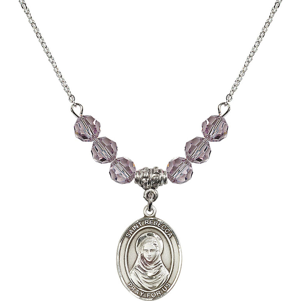 Sterling Silver Saint Rebecca Birthstone Necklace with Light Amethyst Beads - 8252