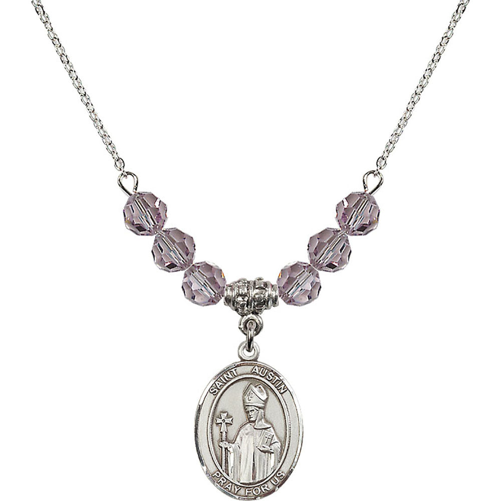 Sterling Silver Saint Austin Birthstone Necklace with Light Amethyst Beads - 8256
