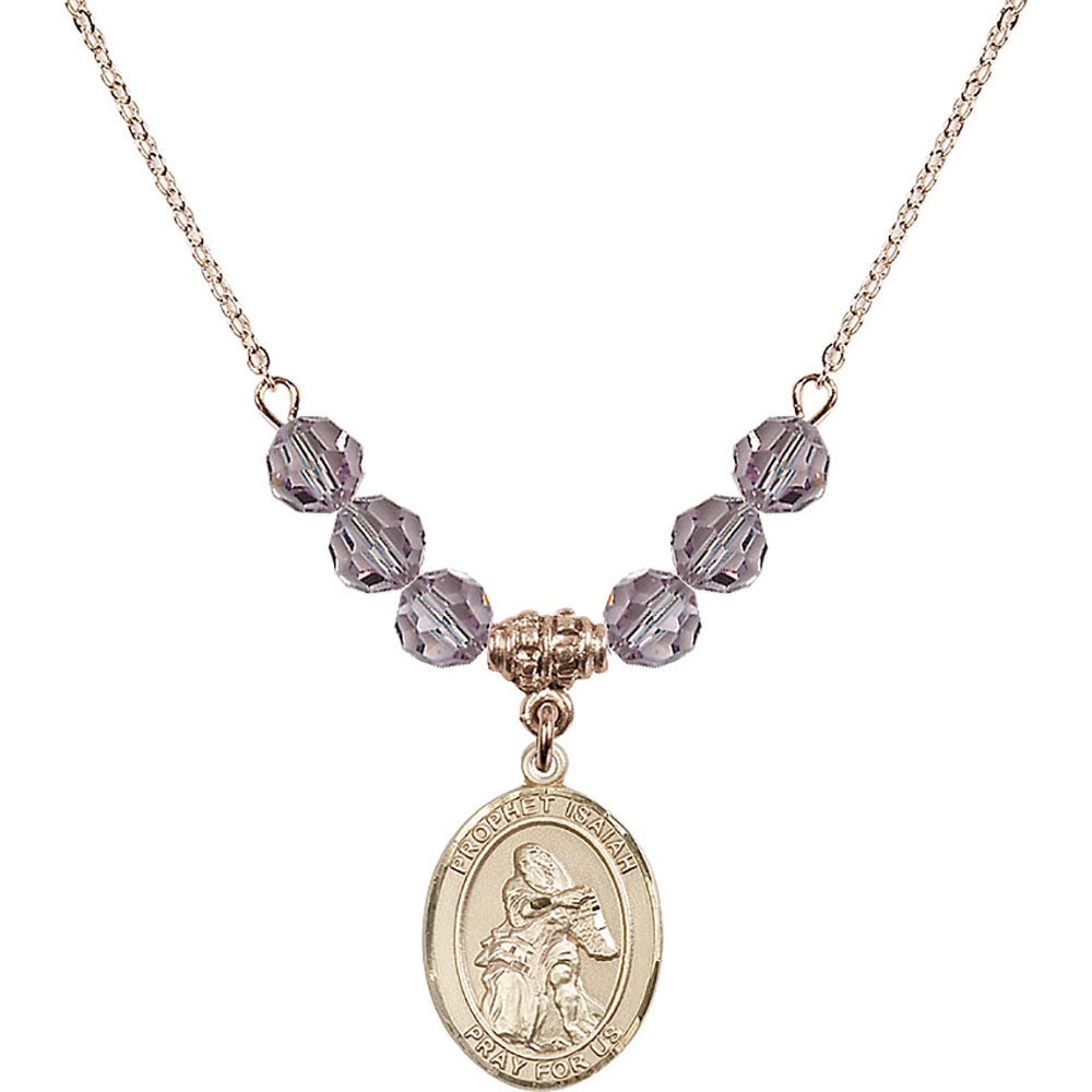 14kt Gold Filled Saint Isaiah Birthstone Necklace with Light Amethyst Beads - 8258