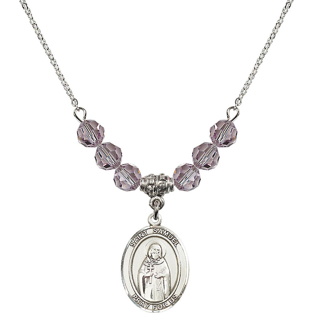 Sterling Silver Saint Samuel Birthstone Necklace with Light Amethyst Beads - 8259