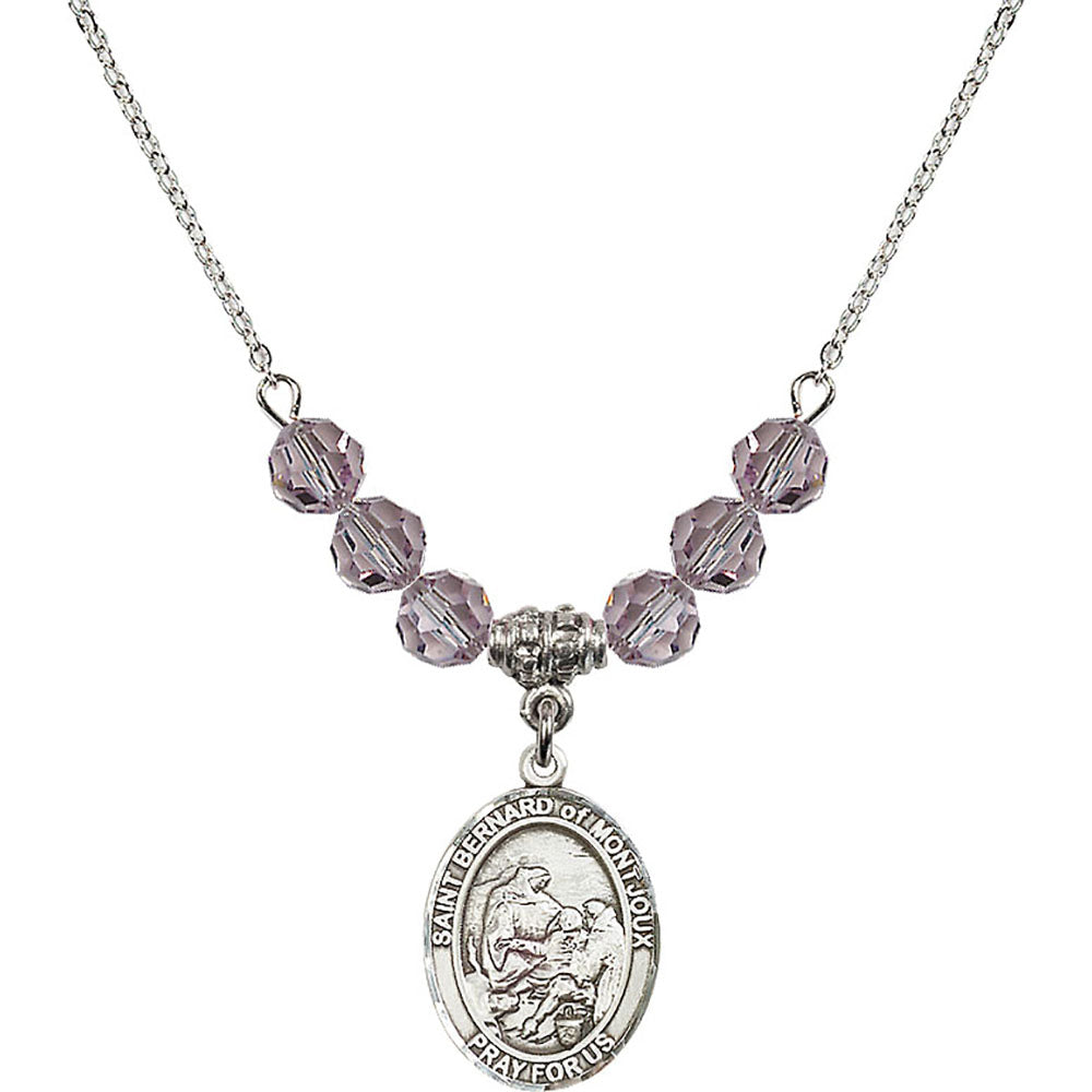 Sterling Silver Saint Bernard of Montjoux Birthstone Necklace with Light Amethyst Beads - 8264