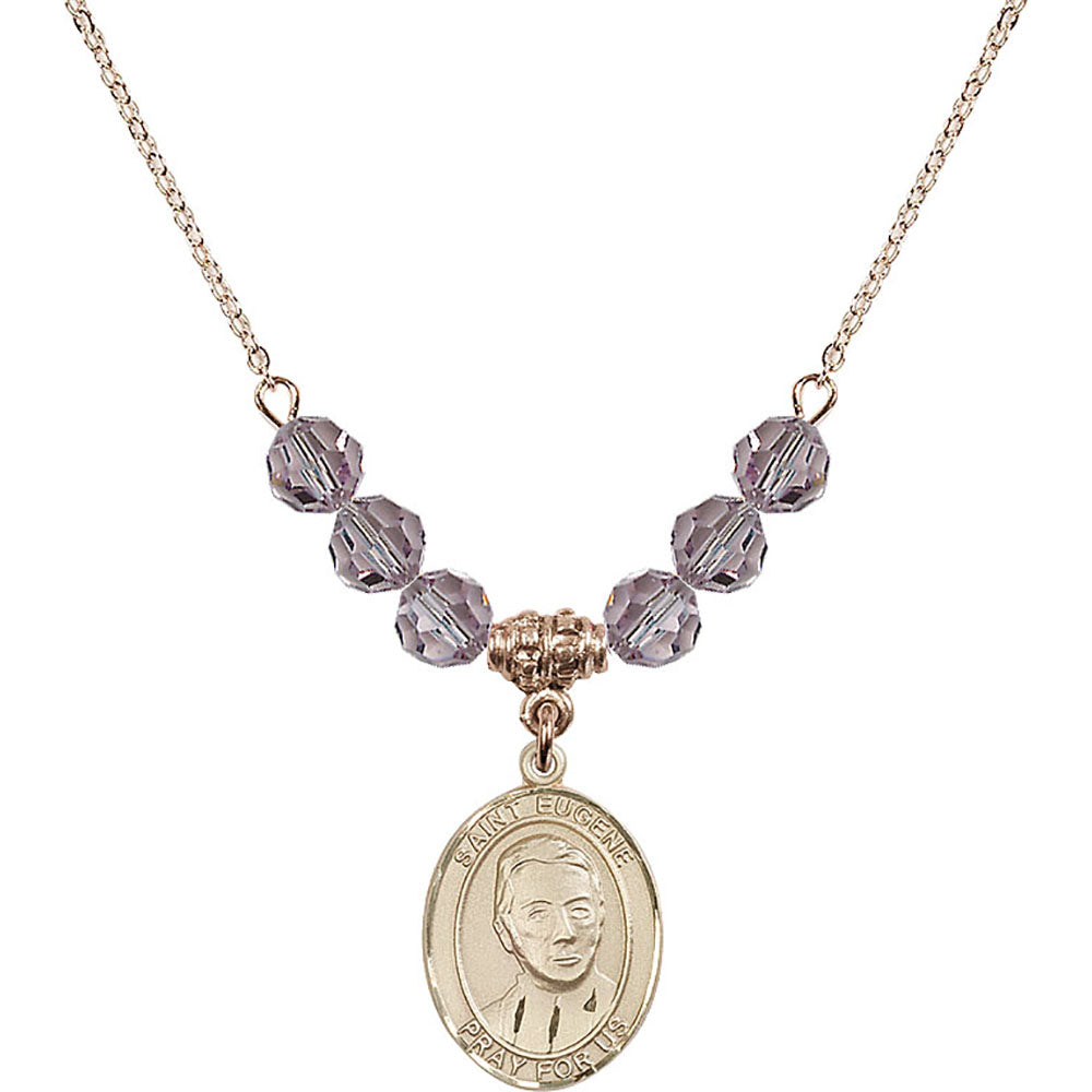14kt Gold Filled Saint Eugene de Mazenod Birthstone Necklace with Light Amethyst Beads - 8266
