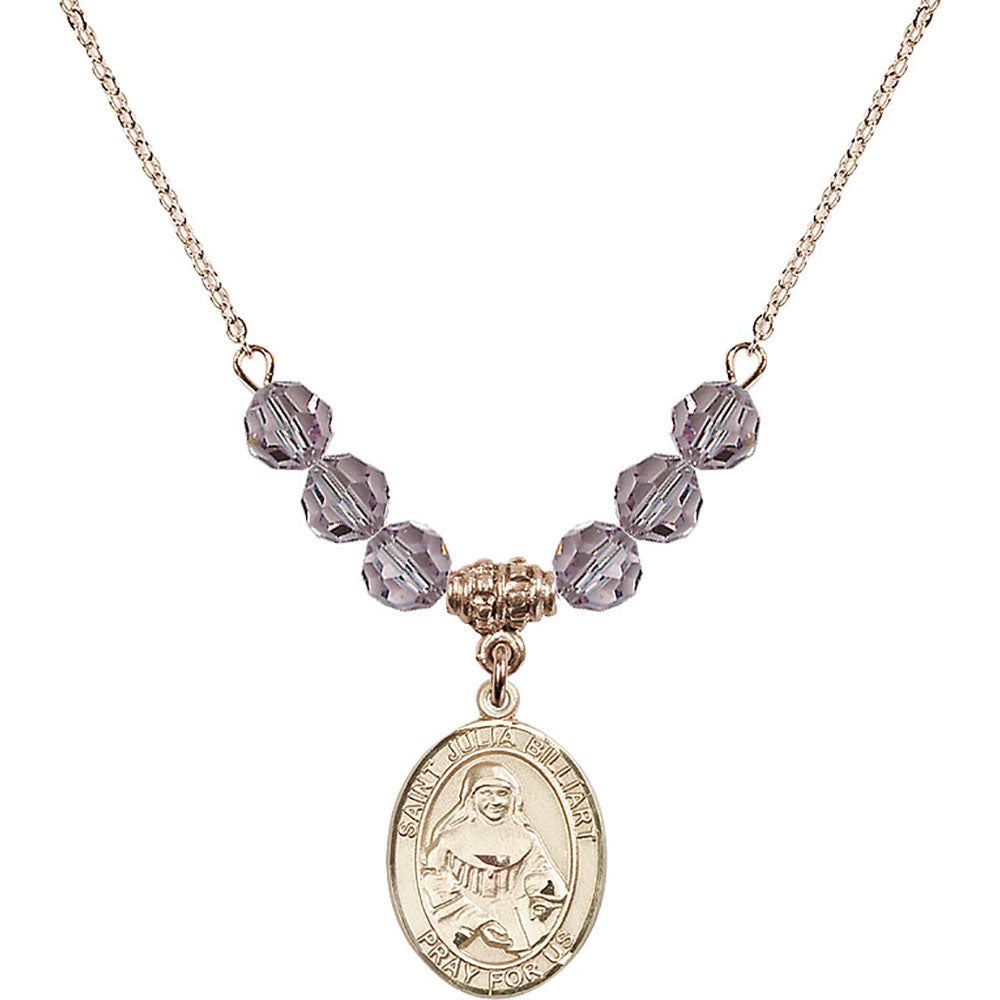 14kt Gold Filled Saint Julia Billiart Birthstone Necklace with Light Amethyst Beads - 8267