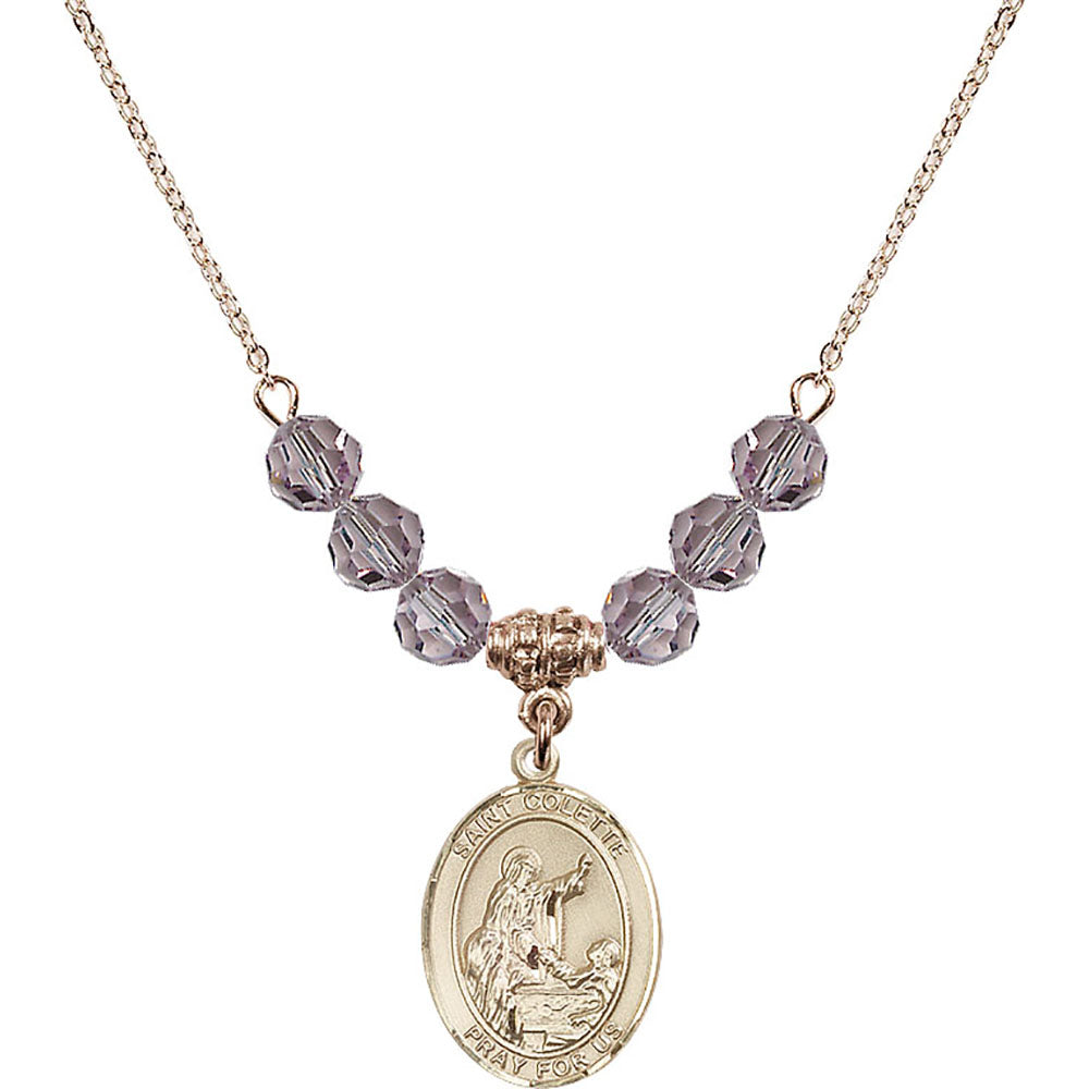 14kt Gold Filled Saint Colette Birthstone Necklace with Light Amethyst Beads - 8268