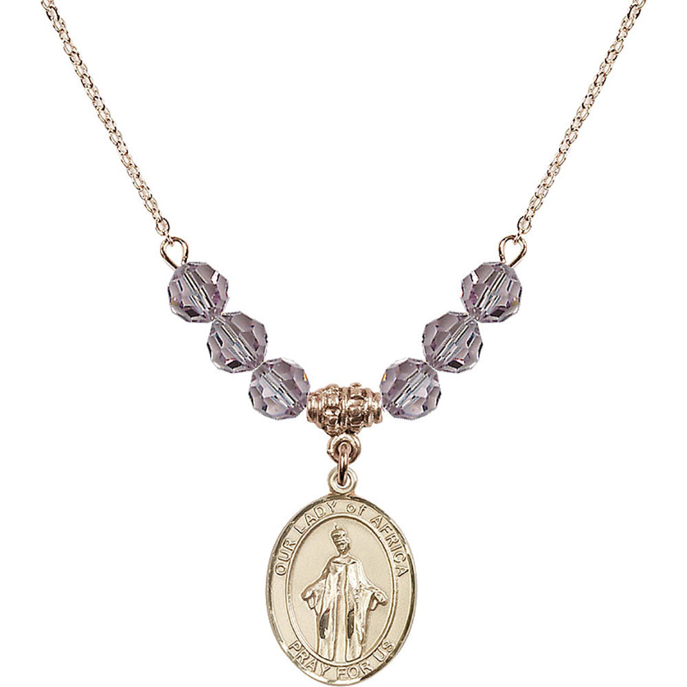 14kt Gold Filled Our Lady of Africa Birthstone Necklace with Light Amethyst Beads - 8269