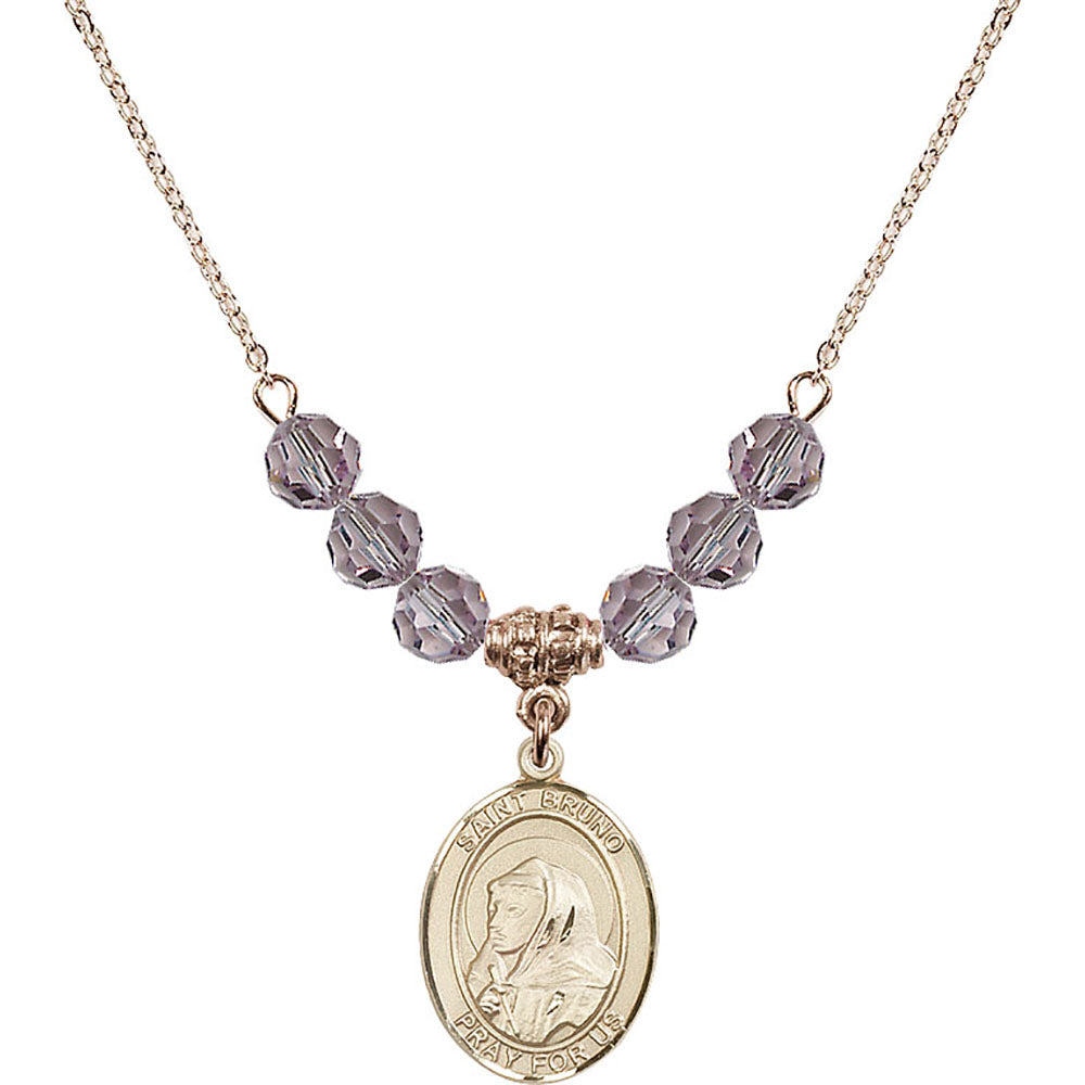 14kt Gold Filled Saint Bruno Birthstone Necklace with Light Amethyst Beads - 8270