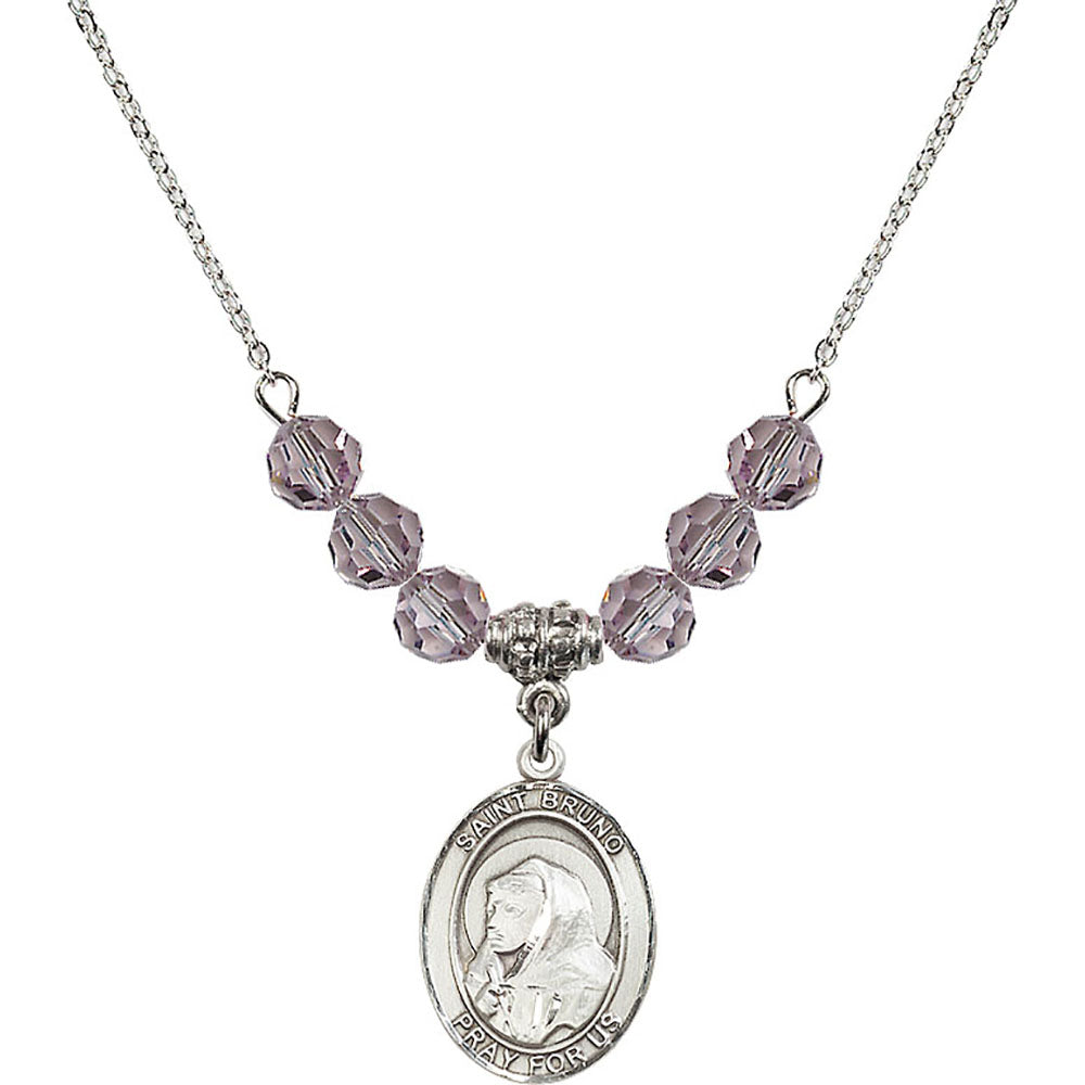 Sterling Silver Saint Bruno Birthstone Necklace with Light Amethyst Beads - 8270