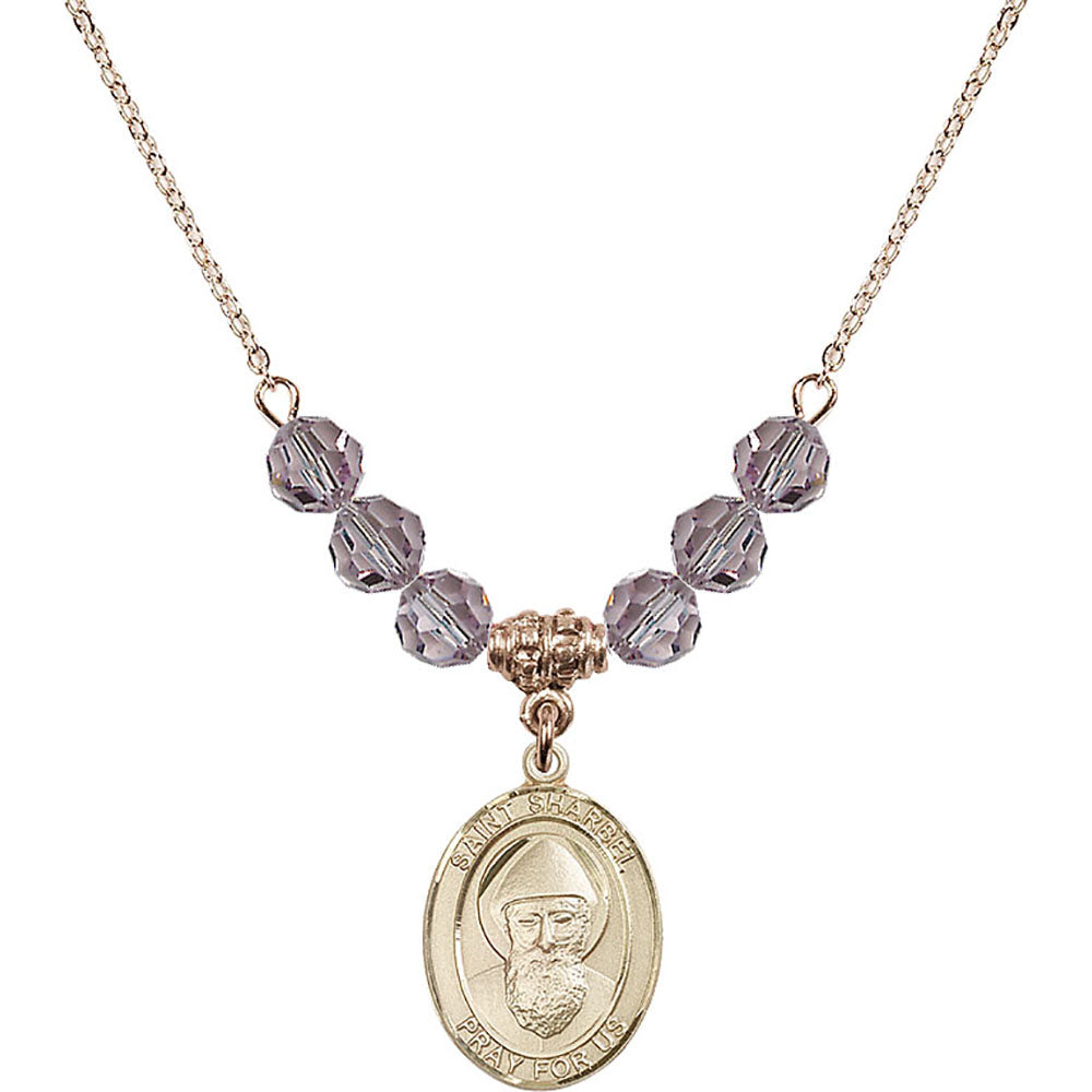 14kt Gold Filled Saint Sharbel Birthstone Necklace with Light Amethyst Beads - 8271