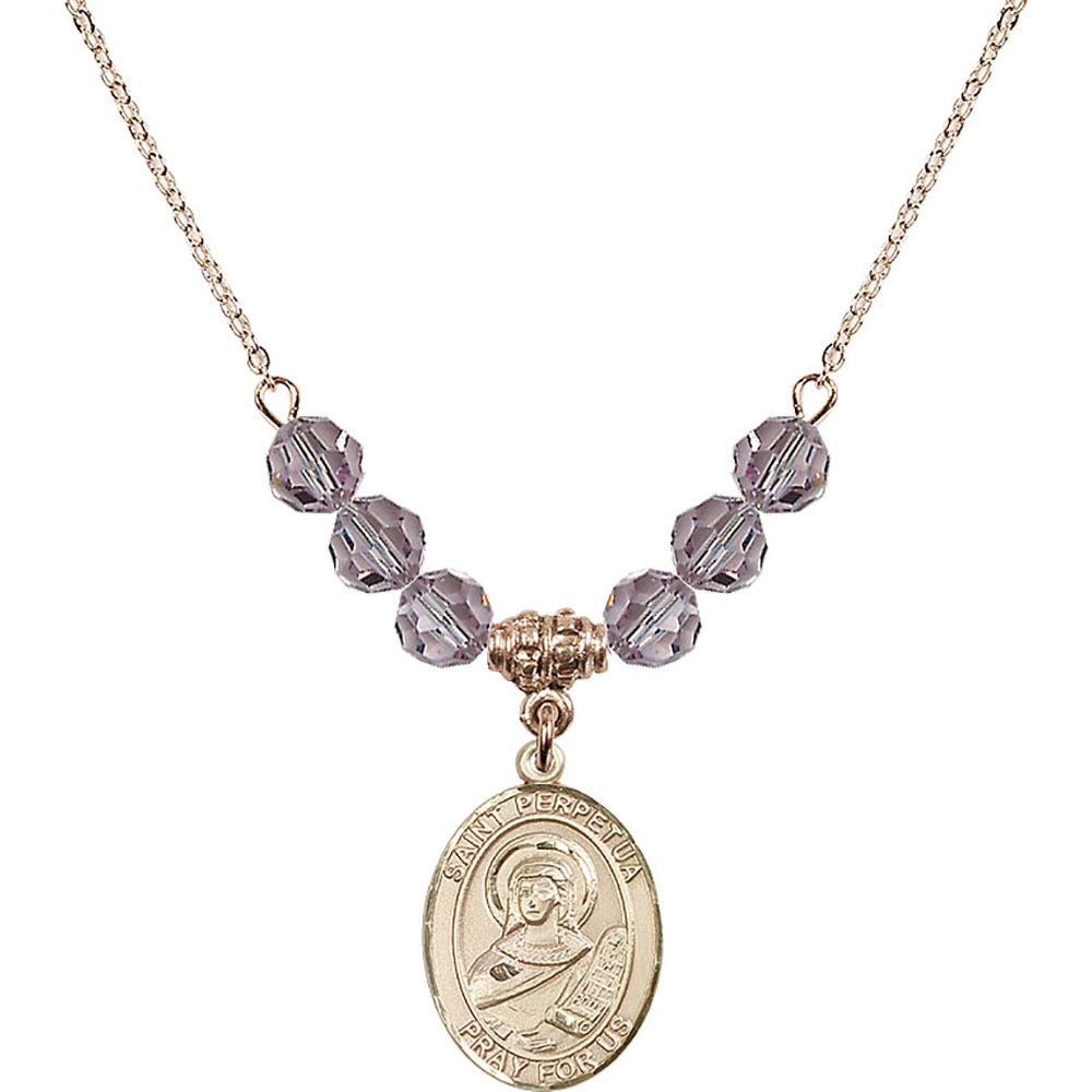 14kt Gold Filled Saint Perpetua Birthstone Necklace with Light Amethyst Beads - 8272