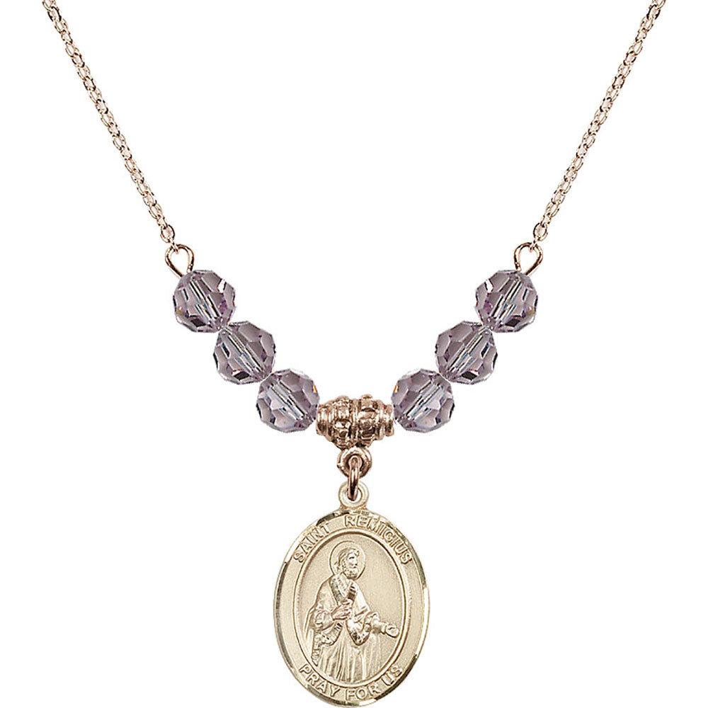14kt Gold Filled Saint Remigius of Reims Birthstone Necklace with Light Amethyst Beads - 8274