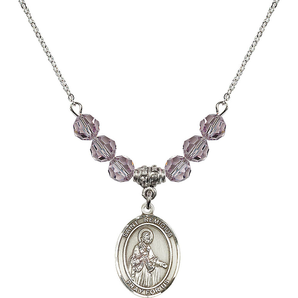Sterling Silver Saint Remigius of Reims Birthstone Necklace with Light Amethyst Beads - 8274