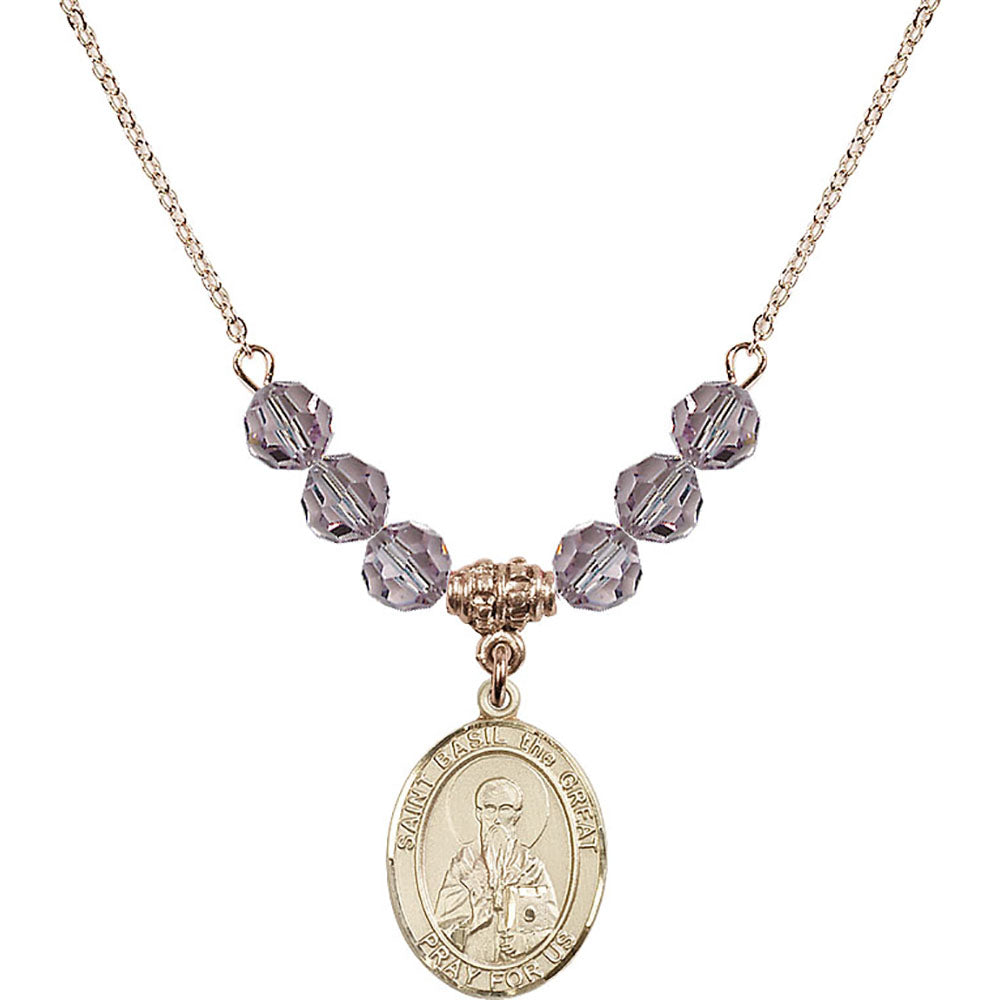 14kt Gold Filled Saint Basil the Great Birthstone Necklace with Light Amethyst Beads - 8275