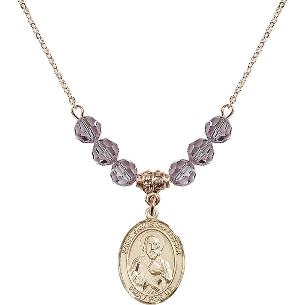 14kt Gold Filled Saint James the Lesser Birthstone Necklace with Light Amethyst Beads - 8277
