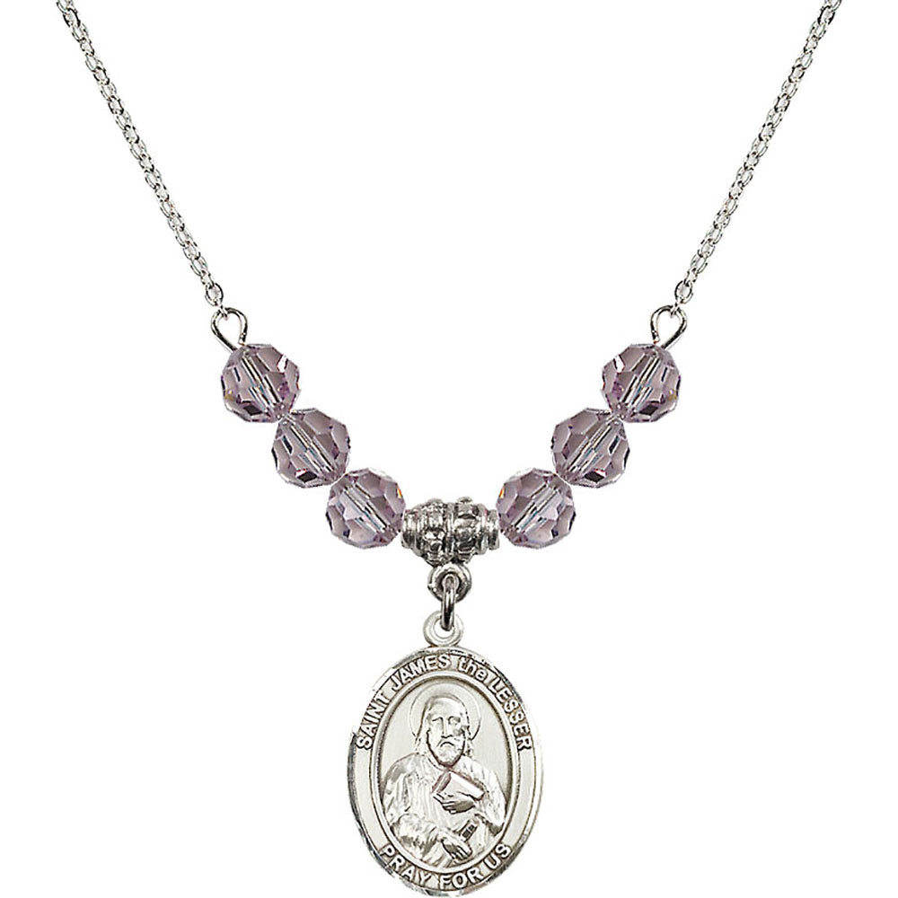 Sterling Silver Saint James the Lesser Birthstone Necklace with Light Amethyst Beads - 8277