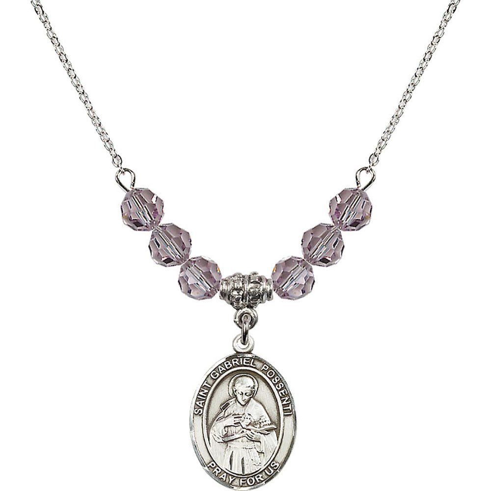 Sterling Silver Saint Gabriel Possenti Birthstone Necklace with Light Amethyst Beads - 8279