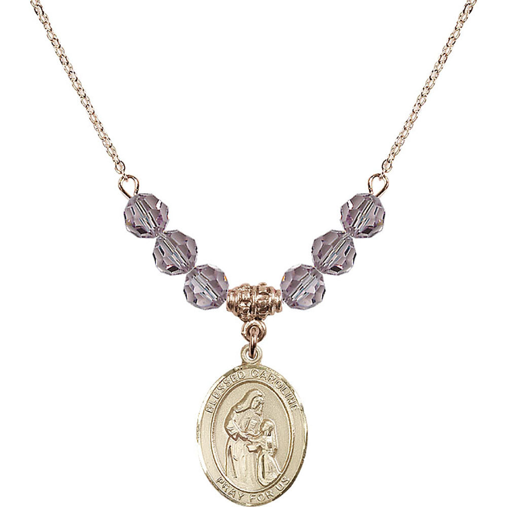 14kt Gold Filled Blessed Caroline Gerhardinger Birthstone Necklace with Light Amethyst Beads - 8281