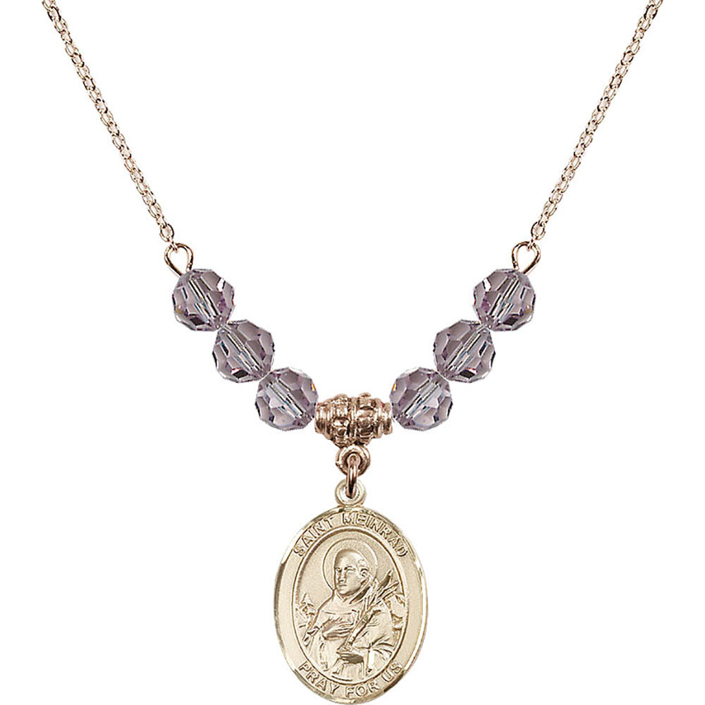 14kt Gold Filled Saint Meinrad of Einsiedeln Birthstone Necklace with Light Amethyst Beads - 8307