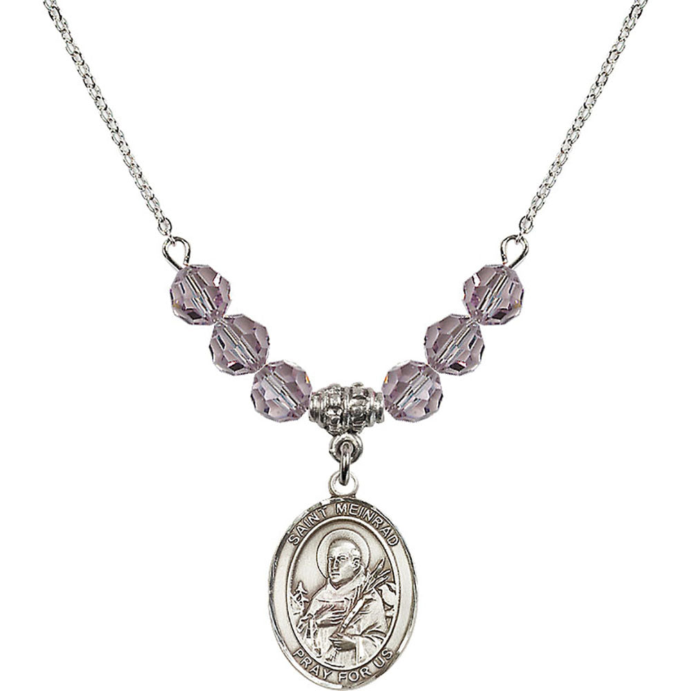 Sterling Silver Saint Meinrad of Einsiedeln Birthstone Necklace with Light Amethyst Beads - 8307
