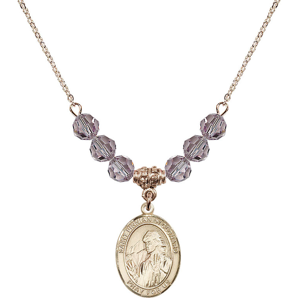 14kt Gold Filled Saint Finnian of Clonard Birthstone Necklace with Light Amethyst Beads - 8308