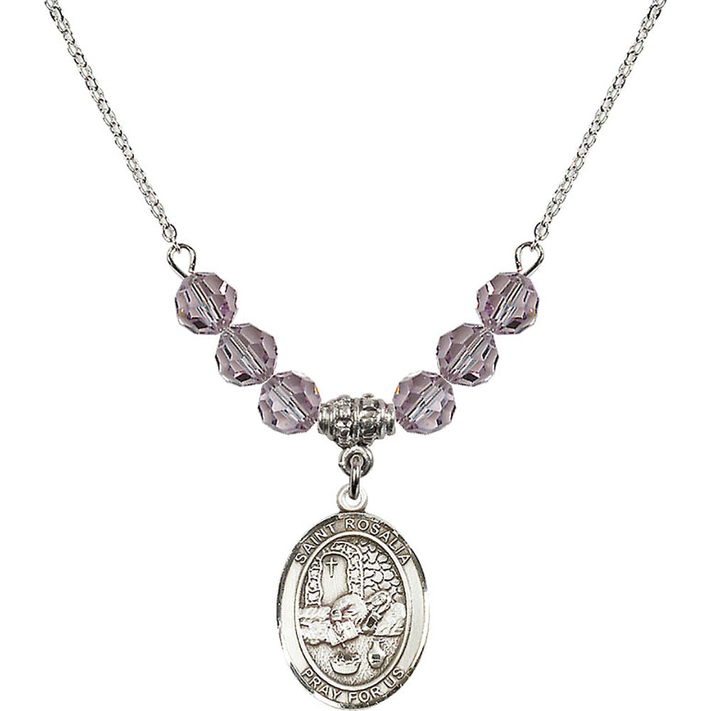 Sterling Silver Saint Rosalia Birthstone Necklace with Light Amethyst Beads - 8309
