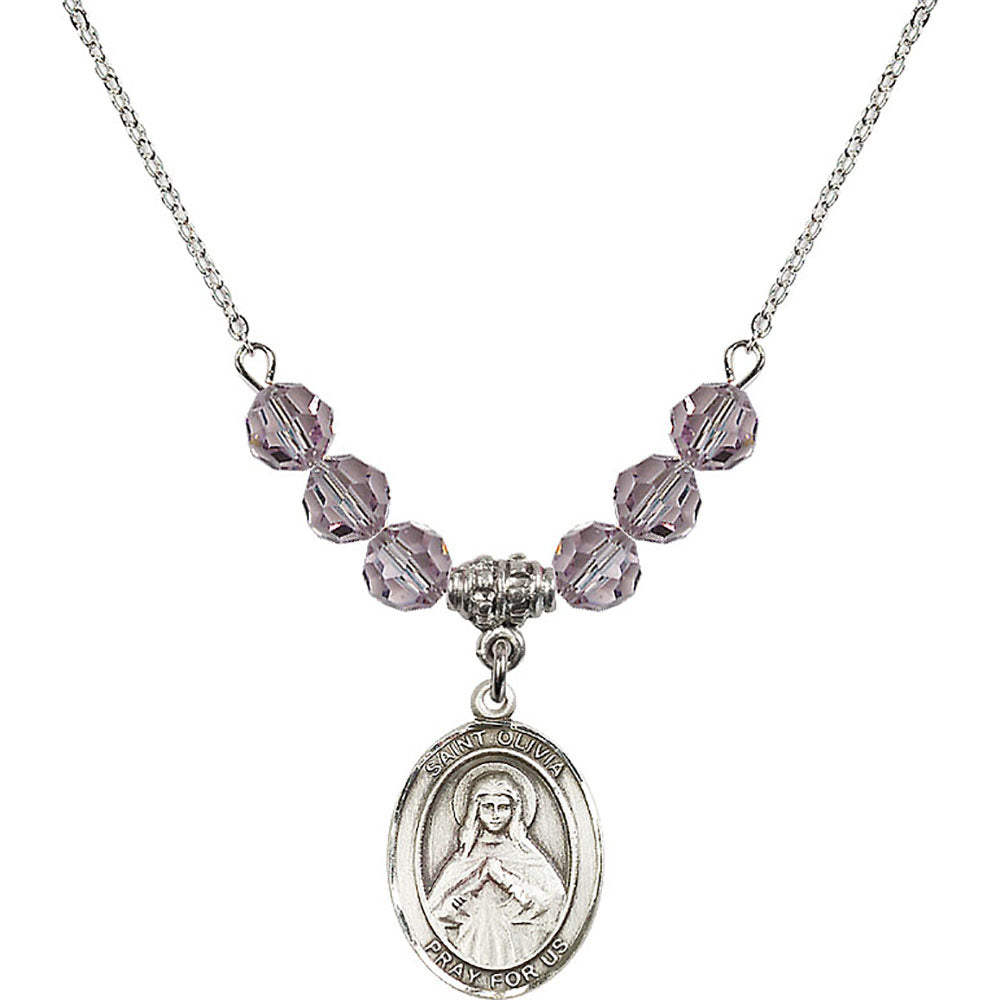 Sterling Silver Saint Olivia Birthstone Necklace with Light Amethyst Beads - 8312