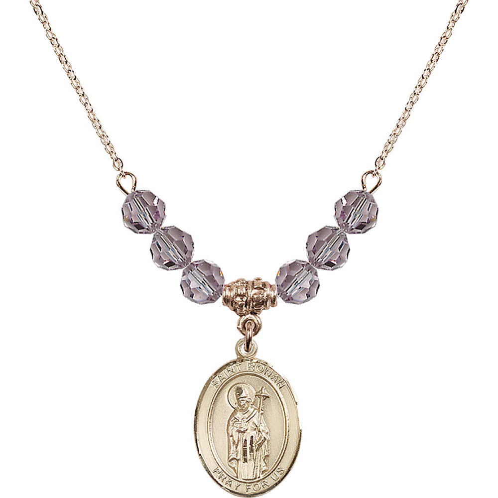 14kt Gold Filled Saint Ronan Birthstone Necklace with Light Amethyst Beads - 8315