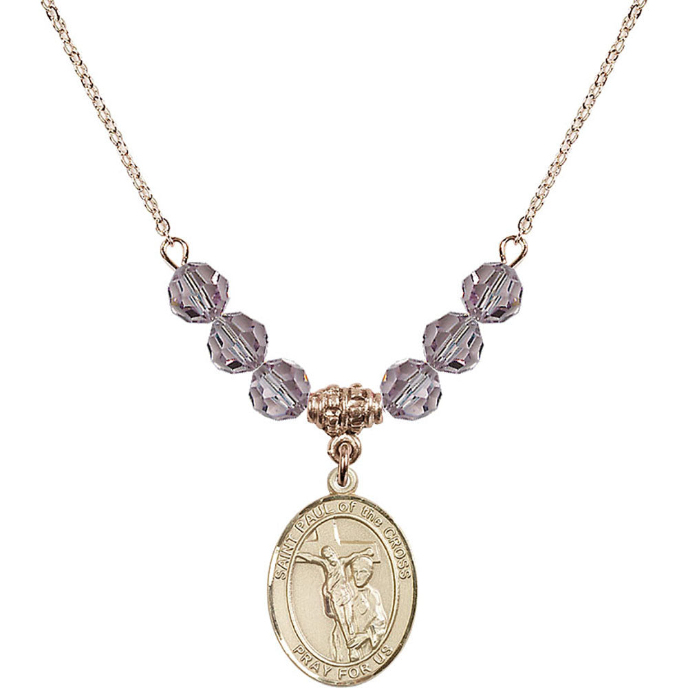 14kt Gold Filled Saint Paul of the Cross Birthstone Necklace with Light Amethyst Beads - 8318