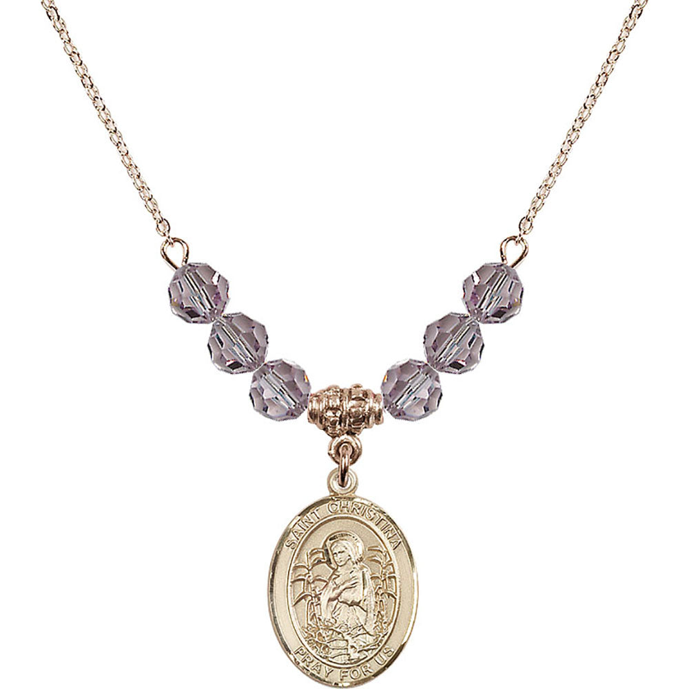14kt Gold Filled Saint Christina the Astonishing Birthstone Necklace with Light Amethyst Beads - 8320