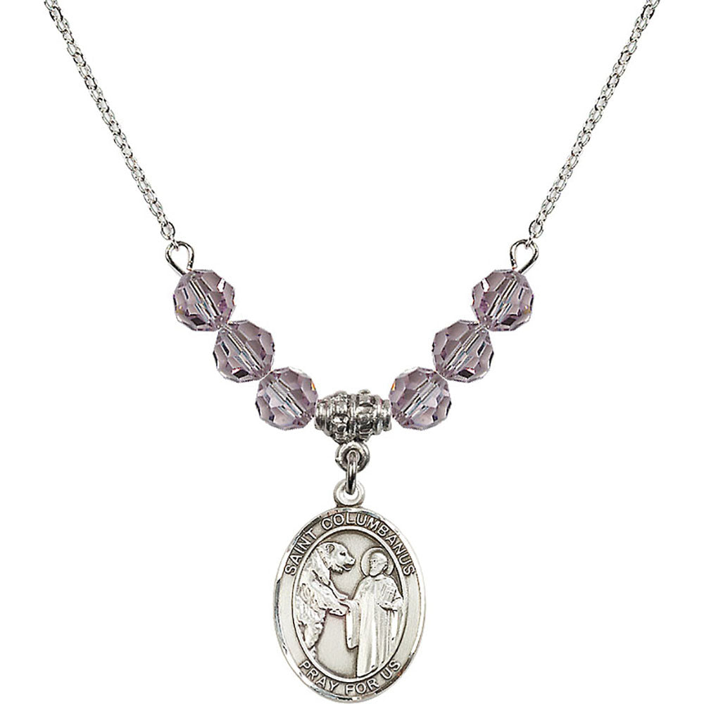 Sterling Silver Saint Columbanus Birthstone Necklace with Light Amethyst Beads - 8321
