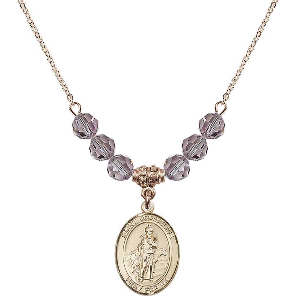 14kt Gold Filled Saint Cornelius Birthstone Necklace with Light Amethyst Beads - 8325